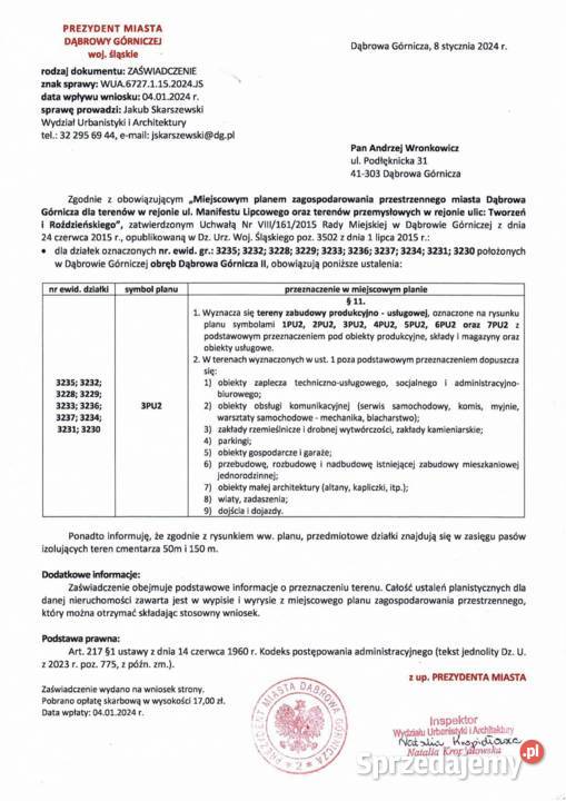 DZIAŁKA INWESTYCYJNA 2000m2 Dąbrowa Górnicza