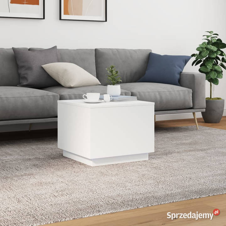 Stolik kawowy z oświetleniem LED biały 50x50x40 Warszawa