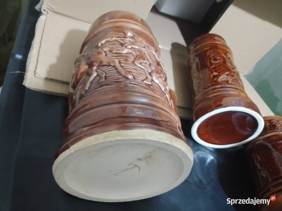 3x KuflewazonJeźdźcy na koniach duże porcelit lubelskie Świdnik