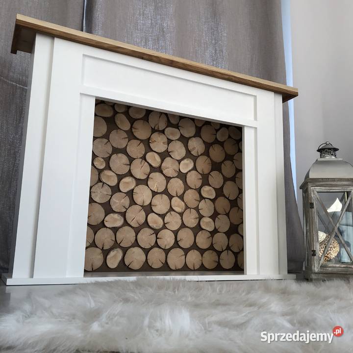 Portal kominkowy z drewna biały drewniana Brzuśnik