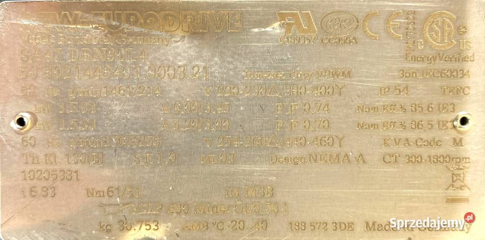 motoreduktor przekładnia 15kW 214obr 3fazowy SEW Pigża