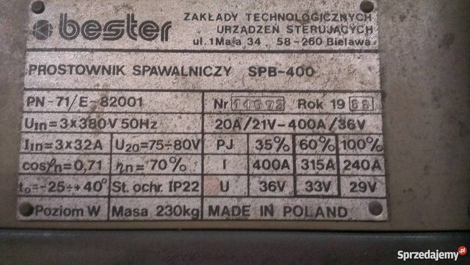 PROSTOWNIK SPAWALNICZY SPB 400 Brzóza Stadnicka