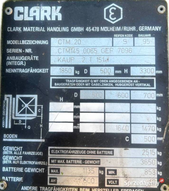 Wózek widłowy Clark CTM 20 33m 2t 3 koła kabina Wózki widłowe Poznań