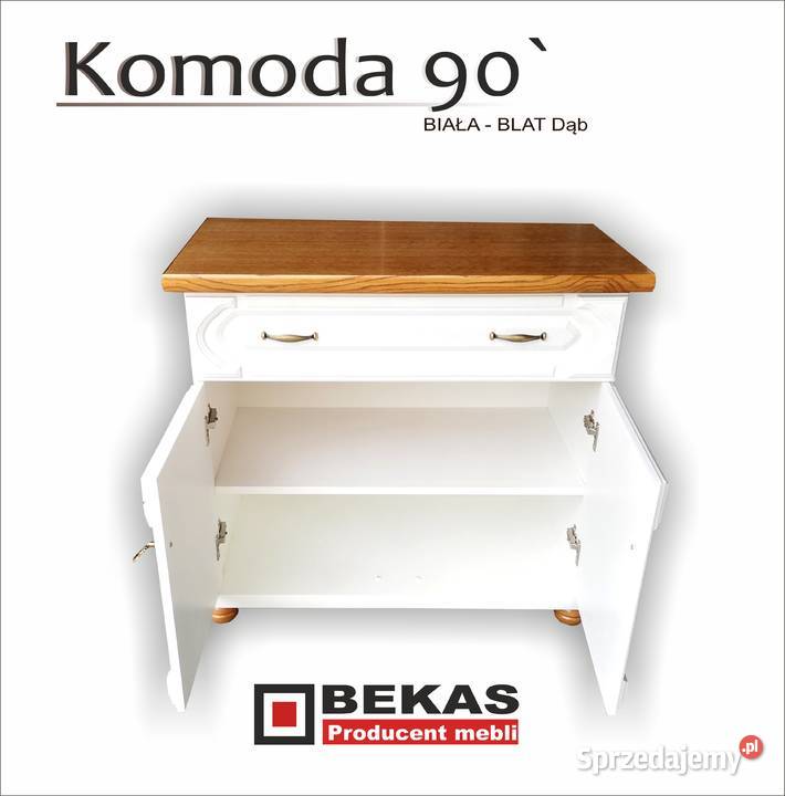Komoda 90 2D Biała Blat Dąb Rustikalny Bekas 50cm Głogów