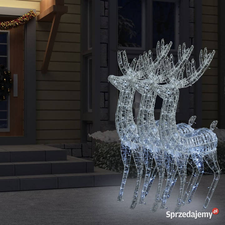 Renifery z akrylu XXL 3 250 zimnych białych LED Warszawa