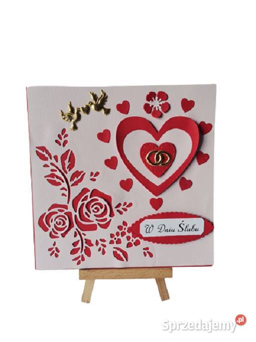 Kartki Pamiątka Ślub Obrączki W Sercu K4 Róż Rękodzieło Poznań