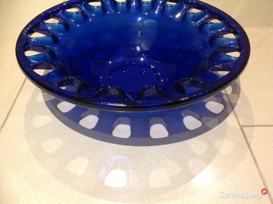 Stara Szklana Patera Kobaltowa Misa Grube Szkło Porcelana i szkło Nowa Sól