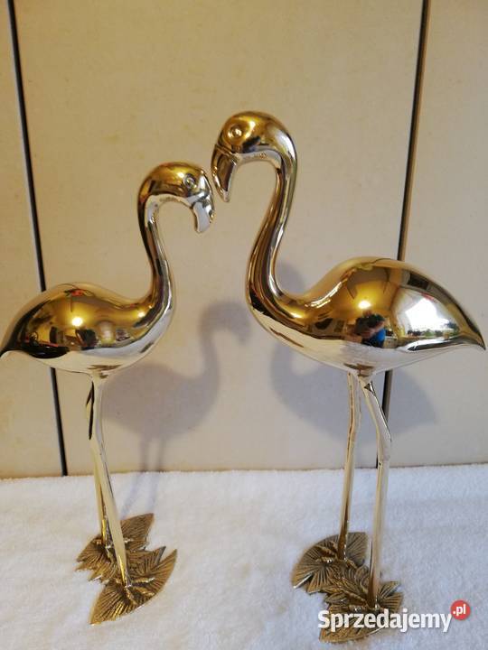 Para Flamingów mosiądz rękodzieło lata 60te śląskie Dąbrowa Górnicza