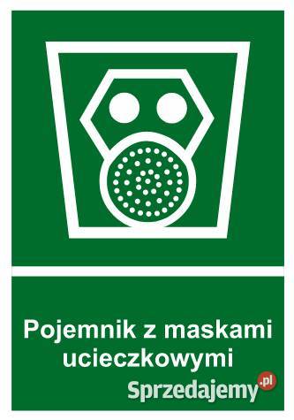 Naklejka BHP pojemnik z maskami ucieczkowymi