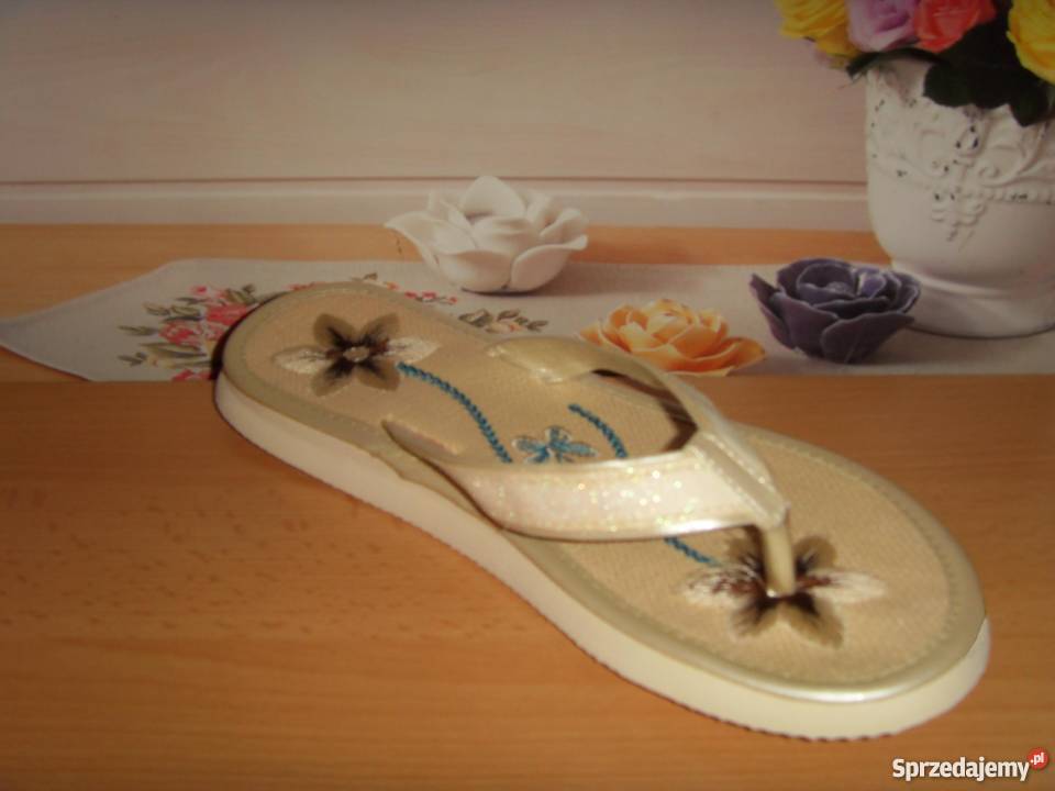 KLAPKIJAPONKI Z HAFTEM BEŻOWE LATO ROZMIAR 39