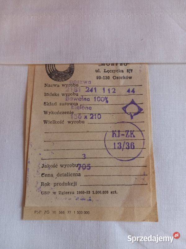 Poszwa biała z bawełny 156 x 210 PRL Pozostałe Łódź