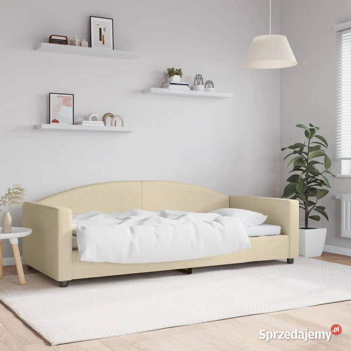 Sofa z funkcją spania kremowe obita tkaniną Łóżka Warszawa sprzedam