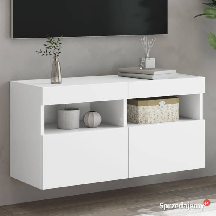 Ścienna szafka TV z LED biała 80x30x40 WM837197