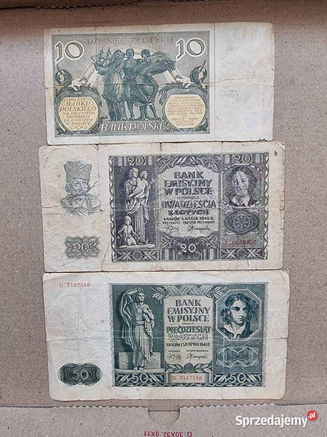 Banknoty 10 złotych 20 złotych 1941 r 50 śląskie Sosnowiec