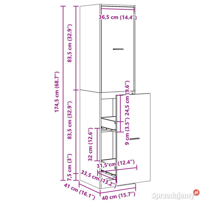 Szafka apteczna brązowy dąb 40x41x1745 WM3309651 Pozostałe Warszawa