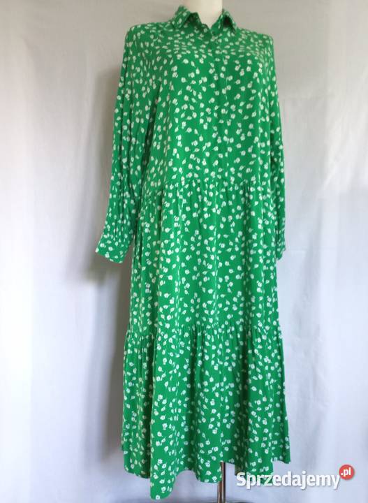 Sukienka długie rękawy Zielona r 38 HM wiskoza Białystok