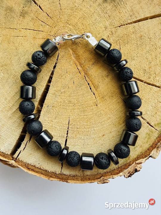 Bransoletka z kamieni naturalnych lawa i hematyt Łomża