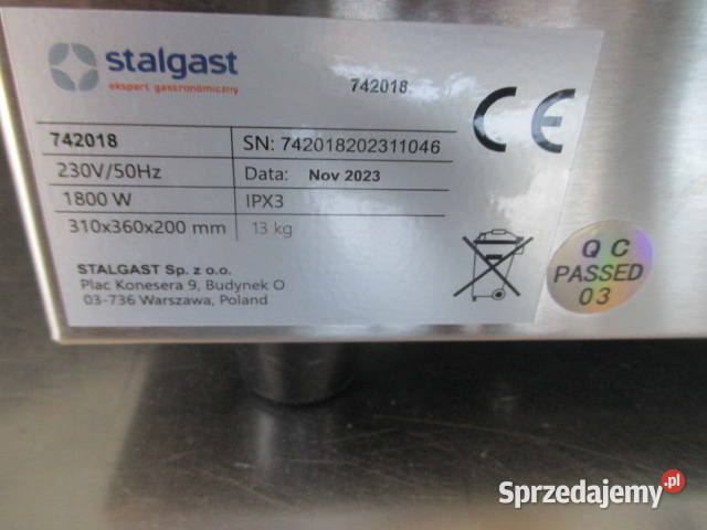 Grill Kontaktowy Opiekacz Caterina STALGAST 1800 Ostrów Wielkopolski sprzedam