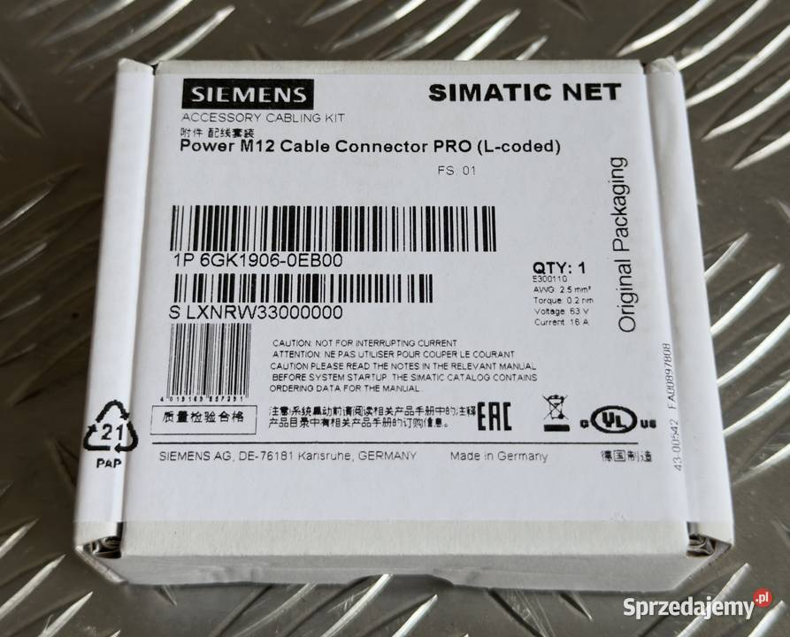 Złącze Siemens SIMATIC NET Power M12 PRO LCoded Biznes i Przemysł Szczecin