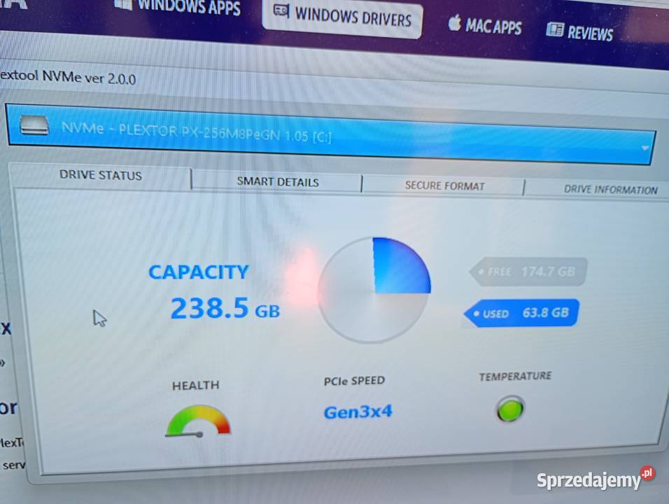 Dysk SSD NVMe Szybki Plextor M8PeGN 256GB M2 Toruń