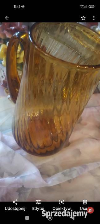 Dzbanek bursztynowy szkło kryształowe kanelowane dolnośląskie Wrocław