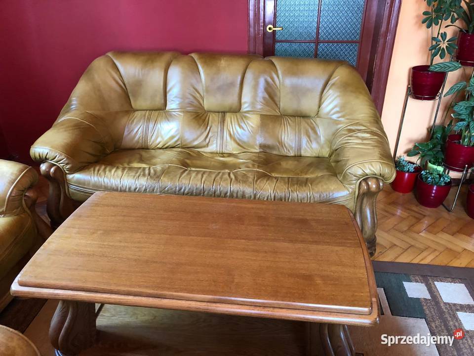 KOMPLET WYPOCZYNKOWY SKÓRZANY 321STÓŁ DĘBOWY Komplety wypoczynkowe Krosno