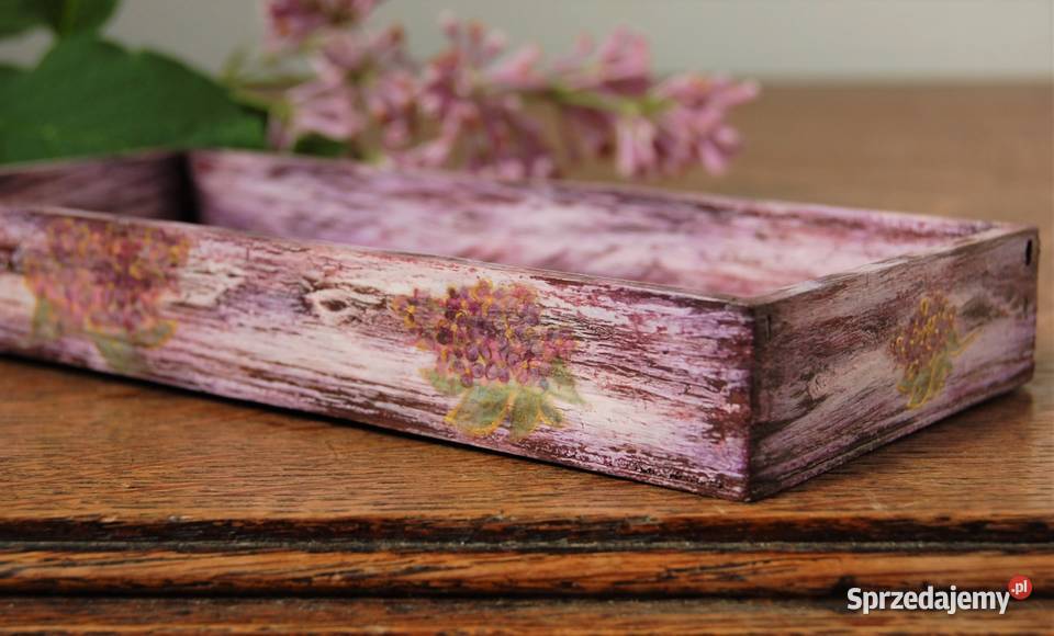 Rustykalna podstawka tacka kwiaty bzy decoupage Wyposażenie wnętrz Lublin
