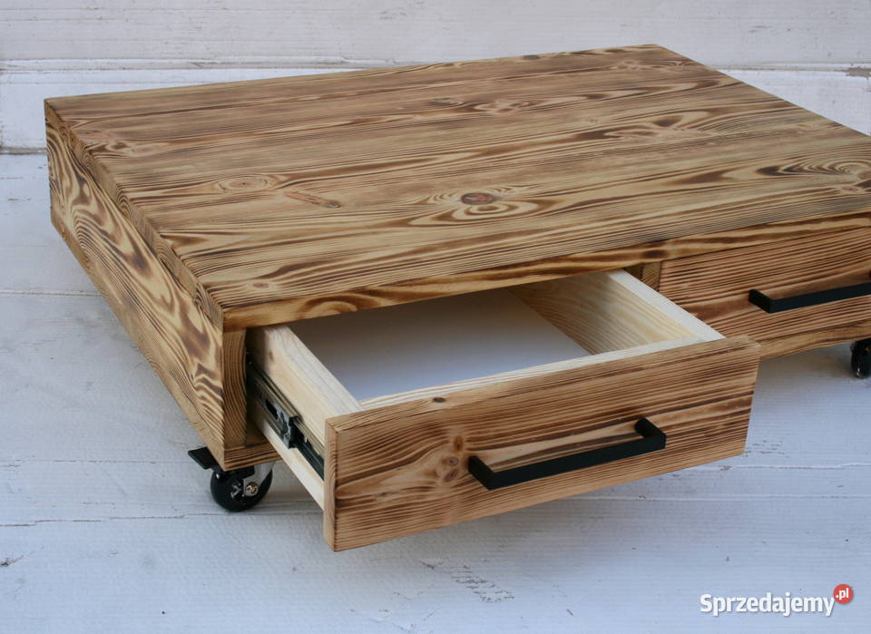 Stolik kawowy LOFT z szufladami na kółkach lite Mielec sprzedam