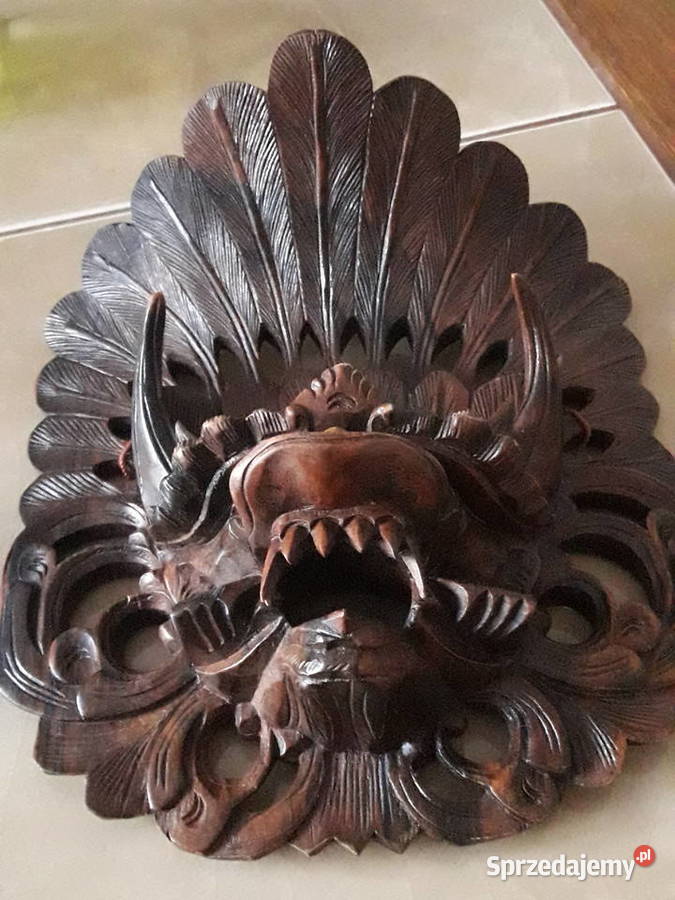 Drewniana maska lwa Bali Indonezja UNIKAT lubelskie Janów Lubelski sprzedam
