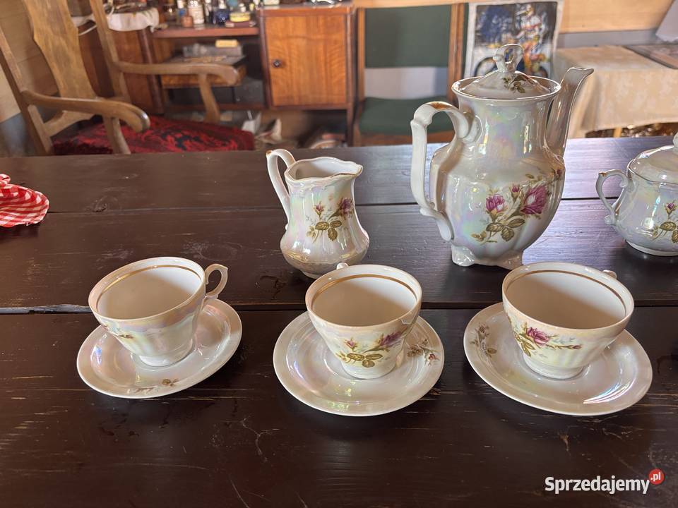 komplet kawowy hermaciany Ćmielów przepiękny Porcelana i szkło