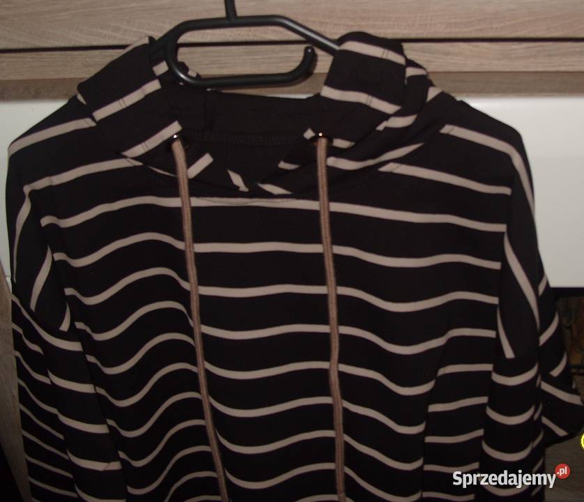 Bluza MEGI czarno beżowe paski z kapturem r LXL Kaptur Rawicz