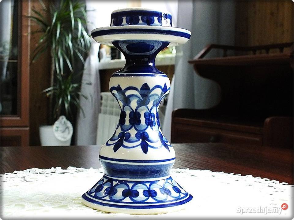 Świecznik Kaganek Ceramika wzory kobaltowe Żary sprzedam