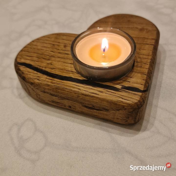 Świecznik drewniany serce z dębu przeplecione Sępopol