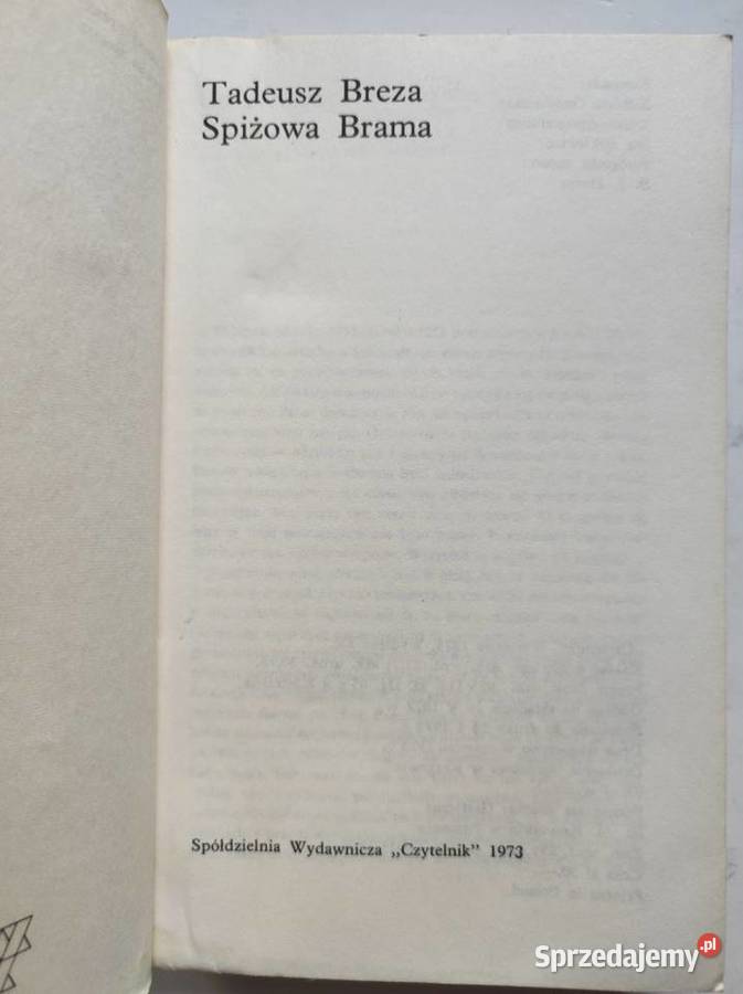 Tadeusz Breza Spiżowa Brama Książki i Podręczniki sprzedam