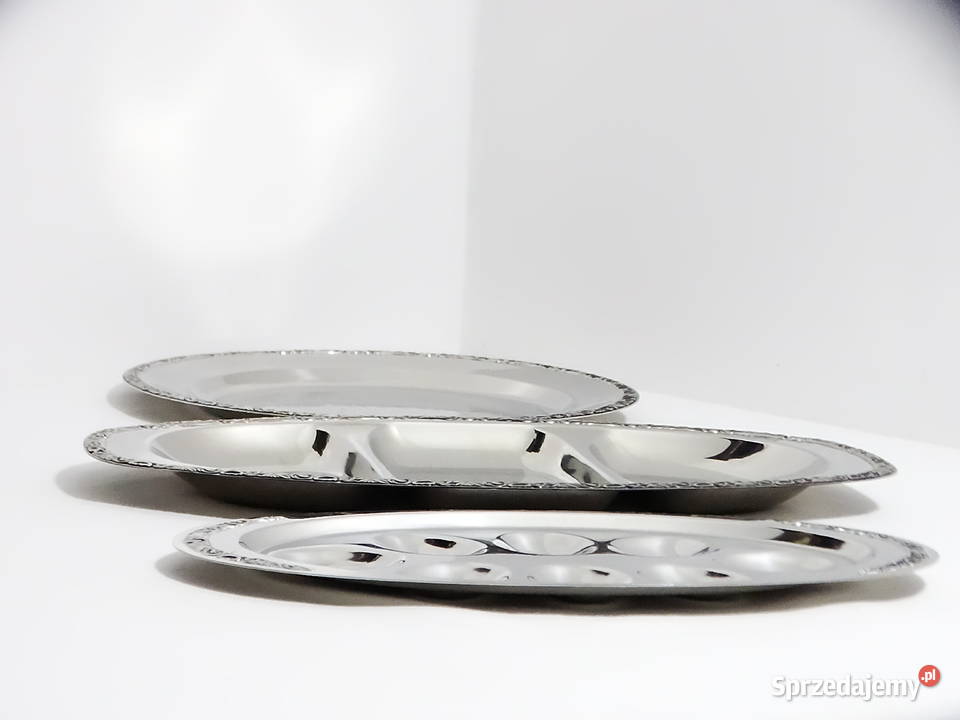 Zestaw 3 dekoracyjnych tac stal nierdzewna Biłgoraj