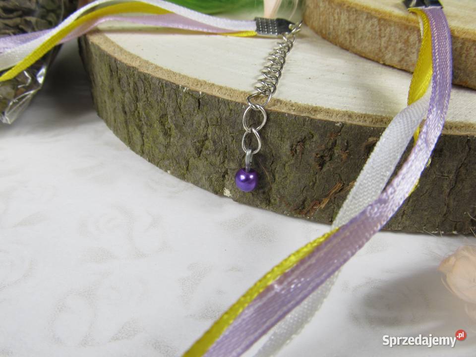 Naszyjnik choker dzwonek wstążka żółty fioletowy