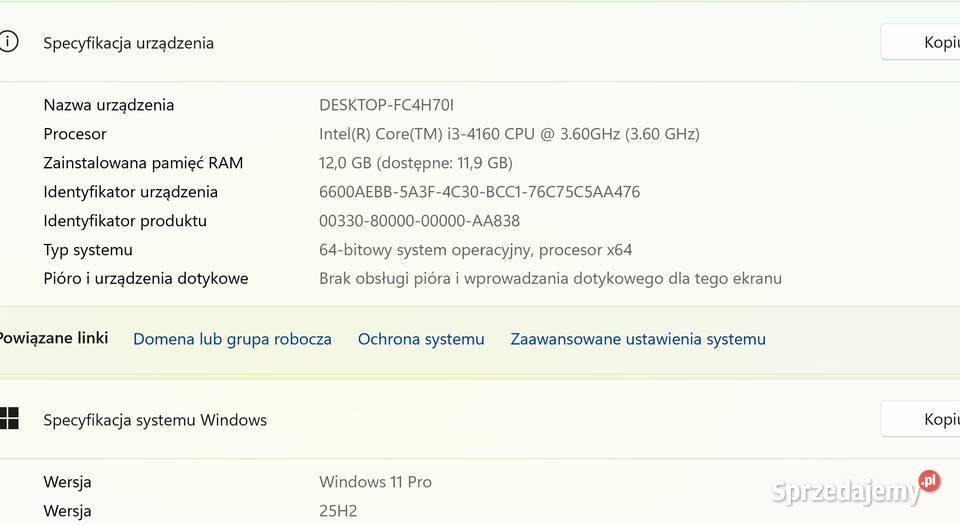 Komputer biurowy PC Windows 11 i3 2x 36Ghz 12GB Taktowanie procesora 3600 lubelskie Lublin