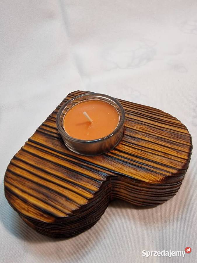 Świecznik drewniany serce koniakowy na tealight Sępopol sprzedam