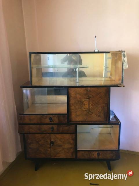 Kredens etażerka barek przeszklona Vintage PRL Kalwaria Zebrzydowska