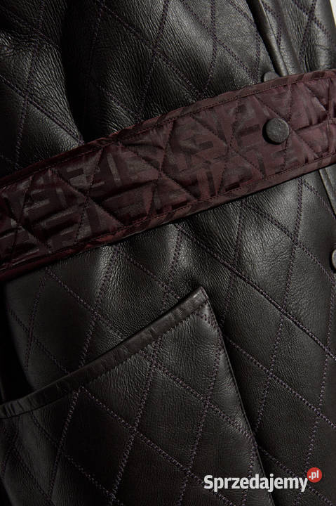 Fioletowa Długa ocieplana kamizelka ze skórzanym