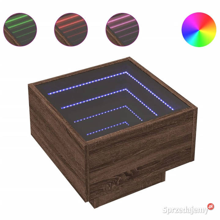 Stolik boczny z LED brązowy dąb 40x40x30 Warszawa