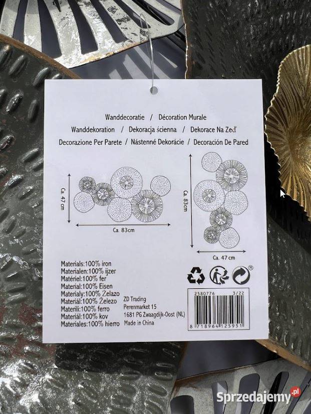 Dekoracja Ścienna Metalowa Duża Szara Metalowa Stalowa Wola