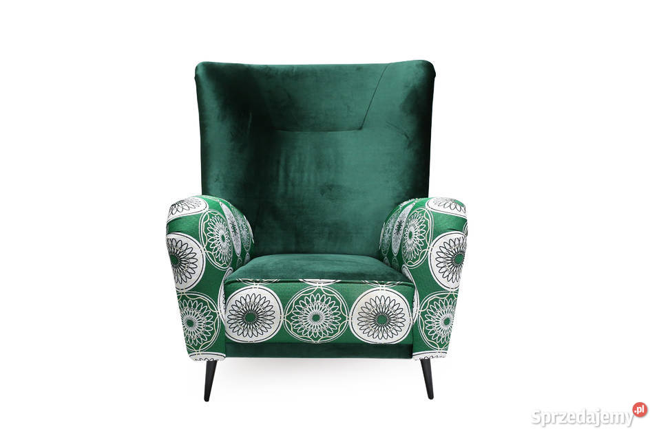 Fotel Uszak Kominkowy Patchwork Skandynawski Kazimierz Biskupi