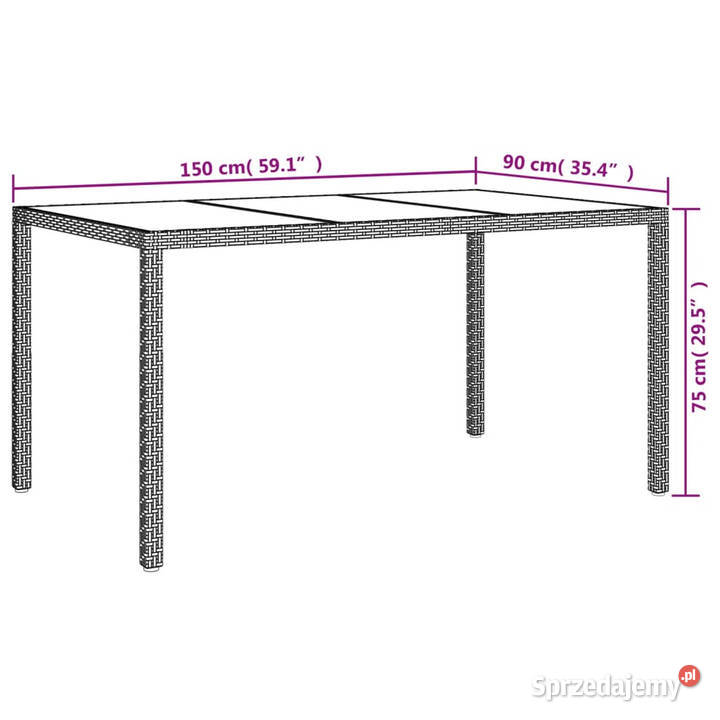 Stół ogrodowy 150x90x75 szkło i rattan PE