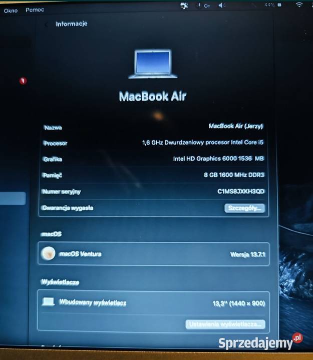 Macbook Air 13 2015 procesor Intel i5 RAM 8GB512 USB 3.0