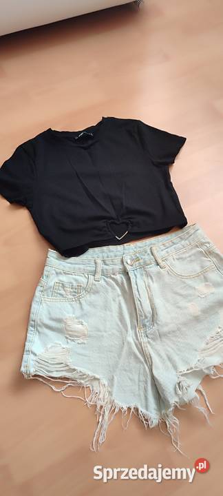 Zestaw spodenki jeans 2 bluzki z serduszkiem Połomia