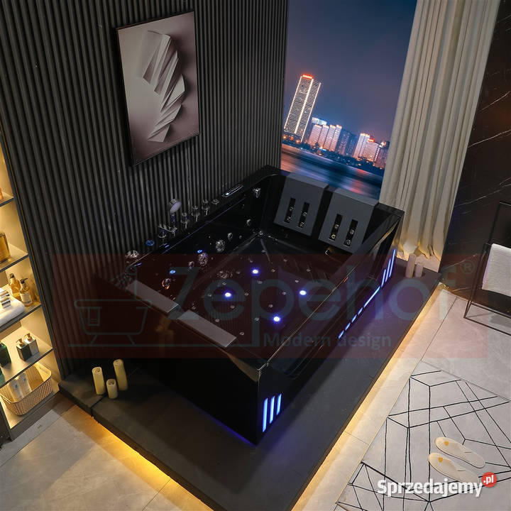 Wirujące dysze Czarna wanna z hydromasażem Grabówka