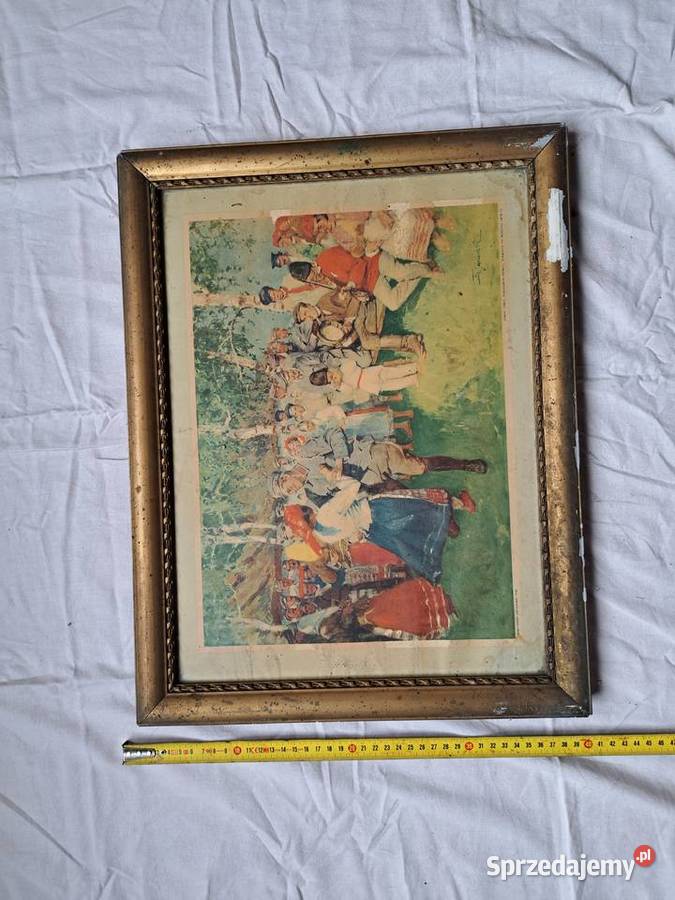 Obraz przedwojenny druk rama patriotyczny Brzesko