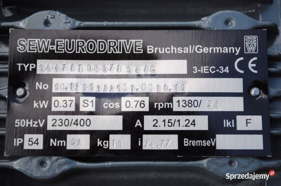 Motoreduktor kątowy 037kw 56obrmin Firmy SEW Kargowa sprzedam