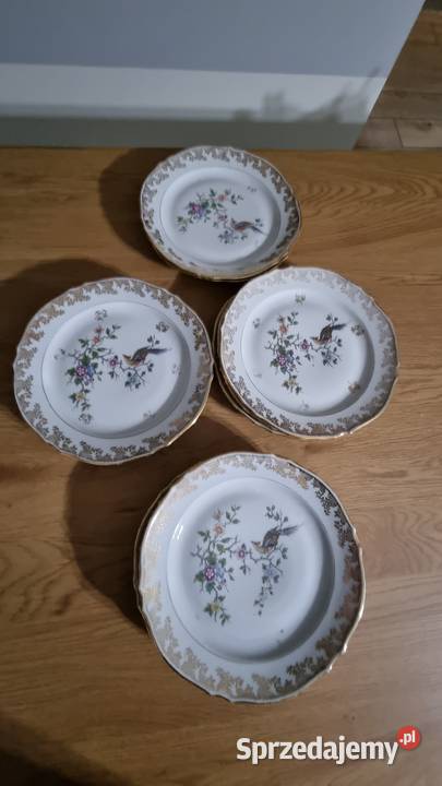 Talerze Z Rajskim Ptakiem Płytkie Porcelana wielkopolskie Wola Podłężna